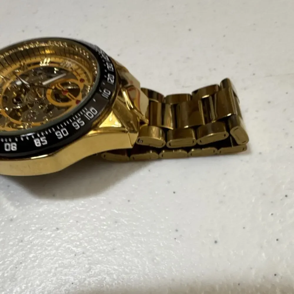 Winner TM432 Men's Wristwatch Gold Skeleton Automatic Tachymeter (B18)